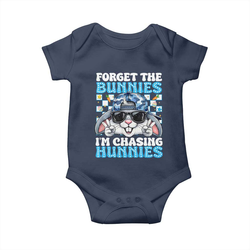Funny Easter Bunny Forget the Bunnies I’m Chasing Hunnies Baby Onesie Cool Rabbit with Sunglasses & Hat Humor TS02 Navy Print Your Wear