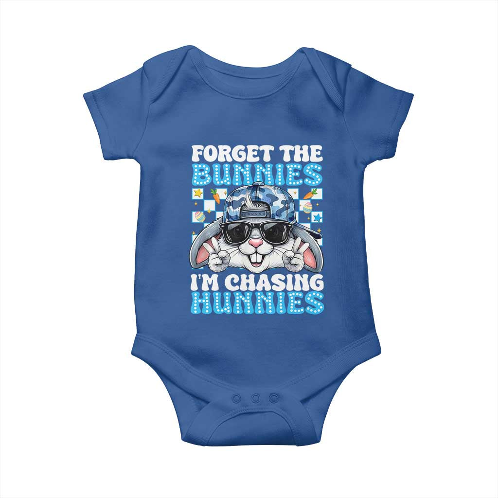 Funny Easter Bunny Forget the Bunnies I’m Chasing Hunnies Baby Onesie Cool Rabbit with Sunglasses & Hat Humor TS02 Royal Blue Print Your Wear