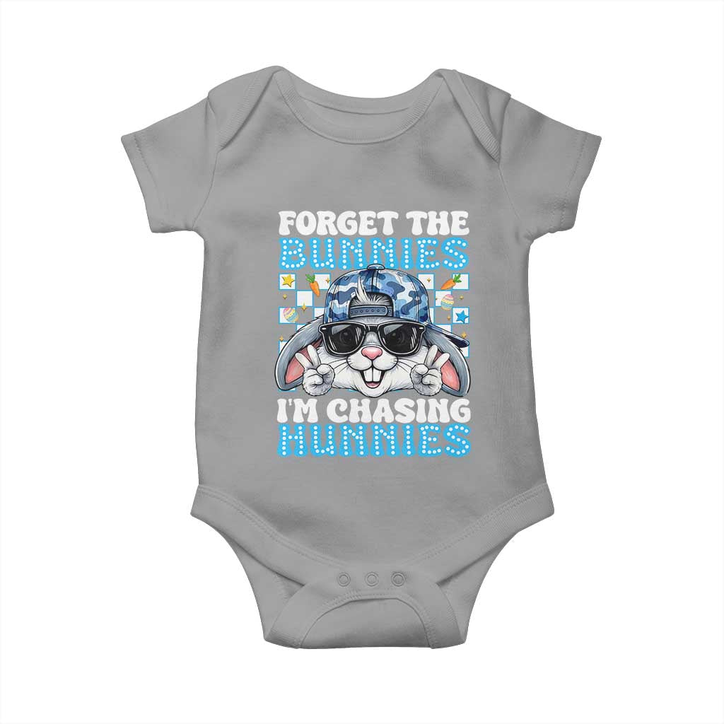 Funny Easter Bunny Forget the Bunnies I’m Chasing Hunnies Baby Onesie Cool Rabbit with Sunglasses & Hat Humor TS02 Sport Gray Print Your Wear