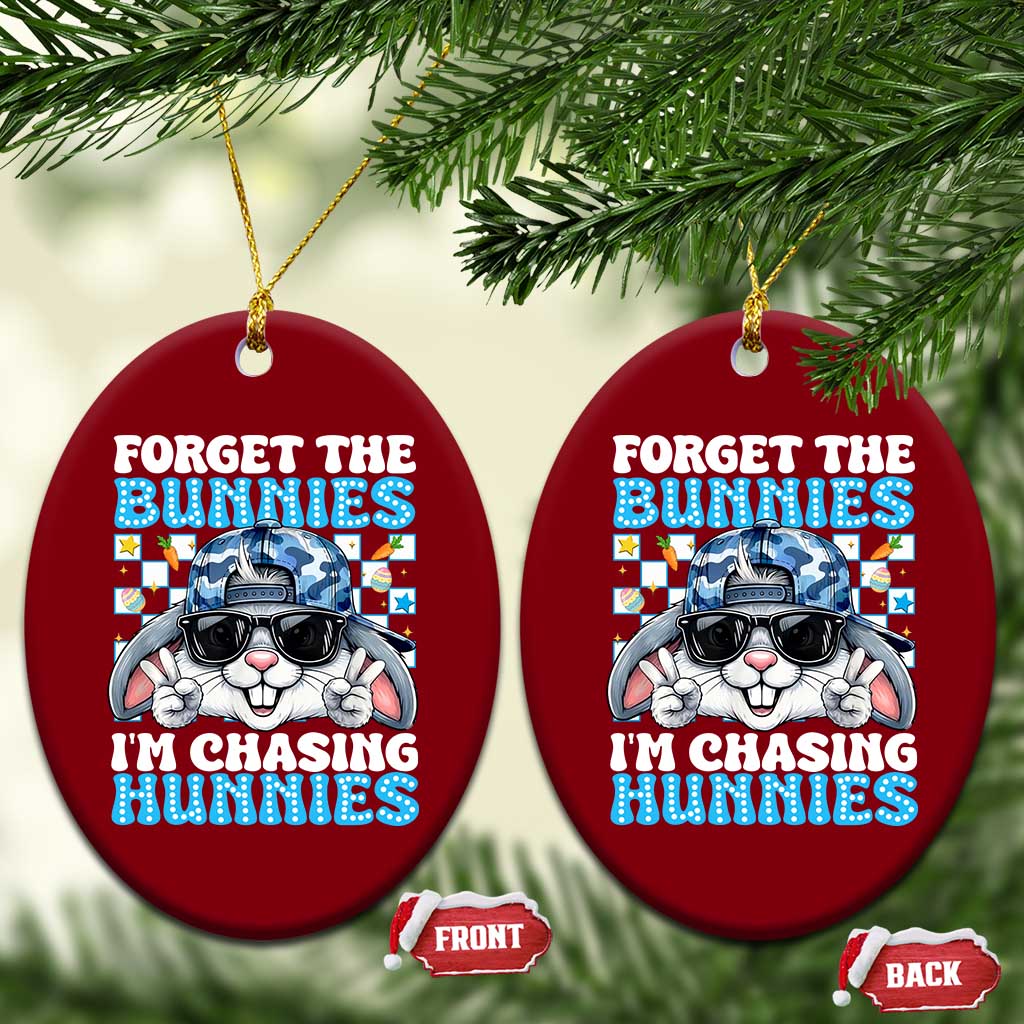 Funny Easter Bunny Forget the Bunnies I’m Chasing Hunnies Ceramic Ornament Cool Rabbit with Sunglasses & Hat Humor TS02 Print Your Wear