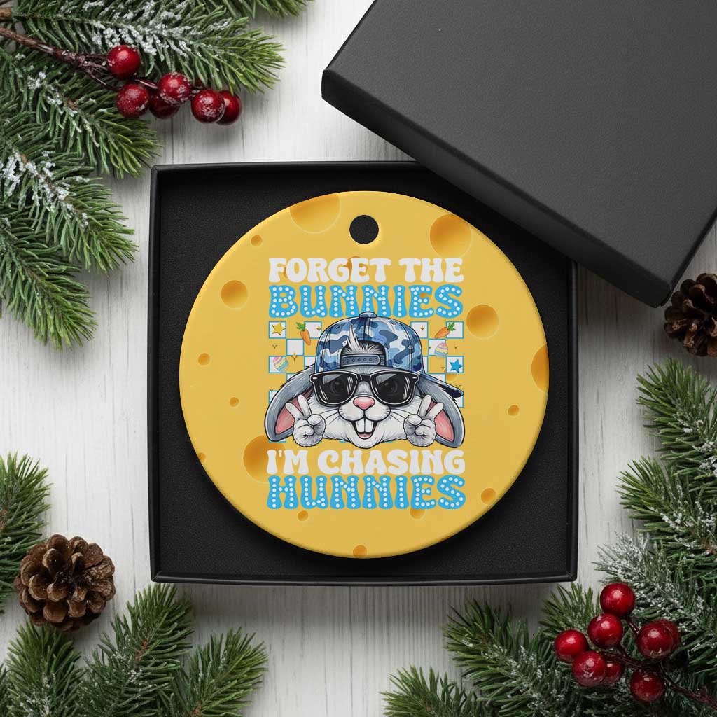 Funny Easter Bunny Forget the Bunnies I’m Chasing Hunnies Ceramic Ornament Cool Rabbit with Sunglasses & Hat Humor TS02 1pc Yellow Cheese Print Your Wear