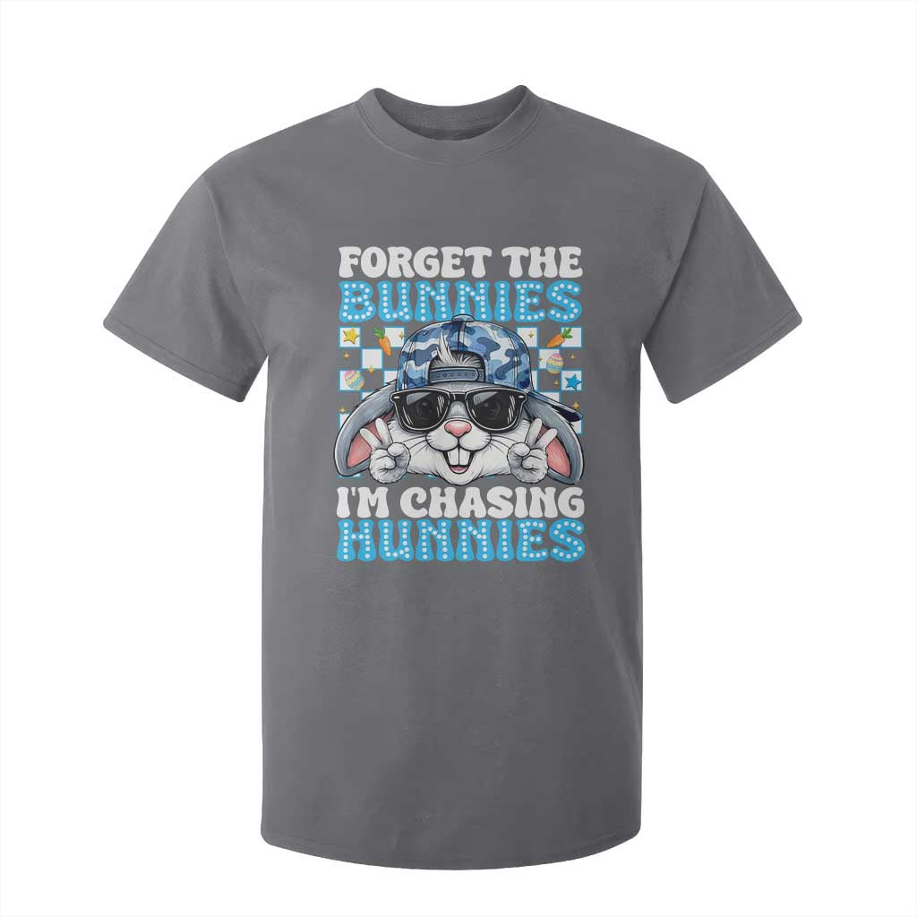 Funny Easter Bunny Forget the Bunnies I’m Chasing Hunnies T Shirt For Kid Cool Rabbit with Sunglasses & Hat Humor TS02 Charcoal Print Your Wear