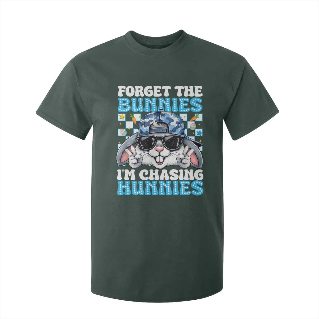 Funny Easter Bunny Forget the Bunnies I’m Chasing Hunnies T Shirt For Kid Cool Rabbit with Sunglasses & Hat Humor TS02 Dark Forest Green Print Your Wear