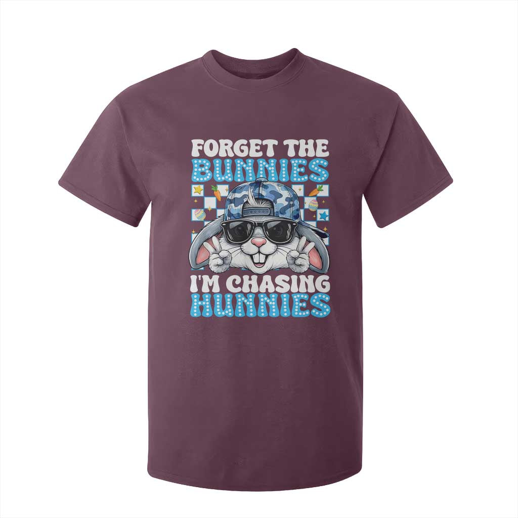 Funny Easter Bunny Forget the Bunnies I’m Chasing Hunnies T Shirt For Kid Cool Rabbit with Sunglasses & Hat Humor TS02 Maroon Print Your Wear