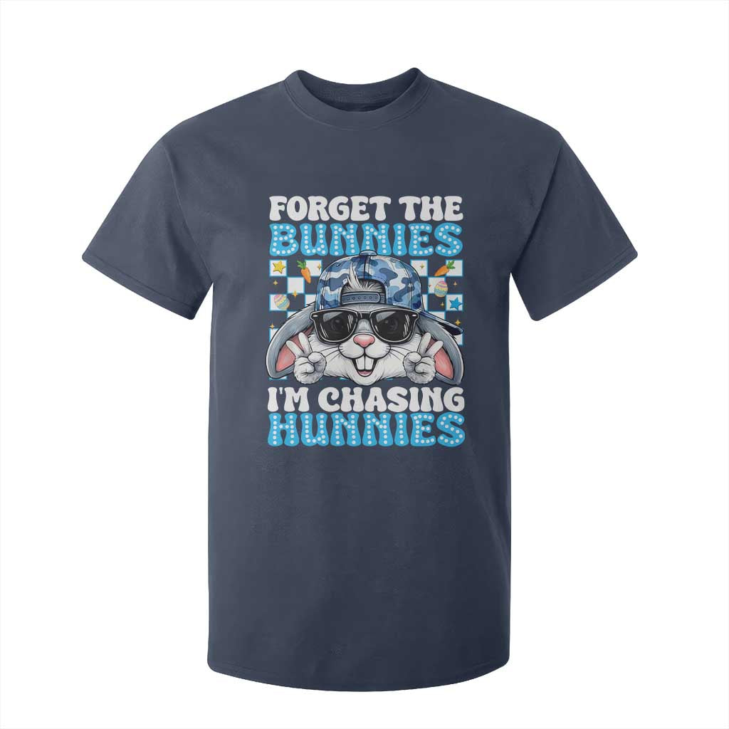 Funny Easter Bunny Forget the Bunnies I’m Chasing Hunnies T Shirt For Kid Cool Rabbit with Sunglasses & Hat Humor TS02 Navy Print Your Wear