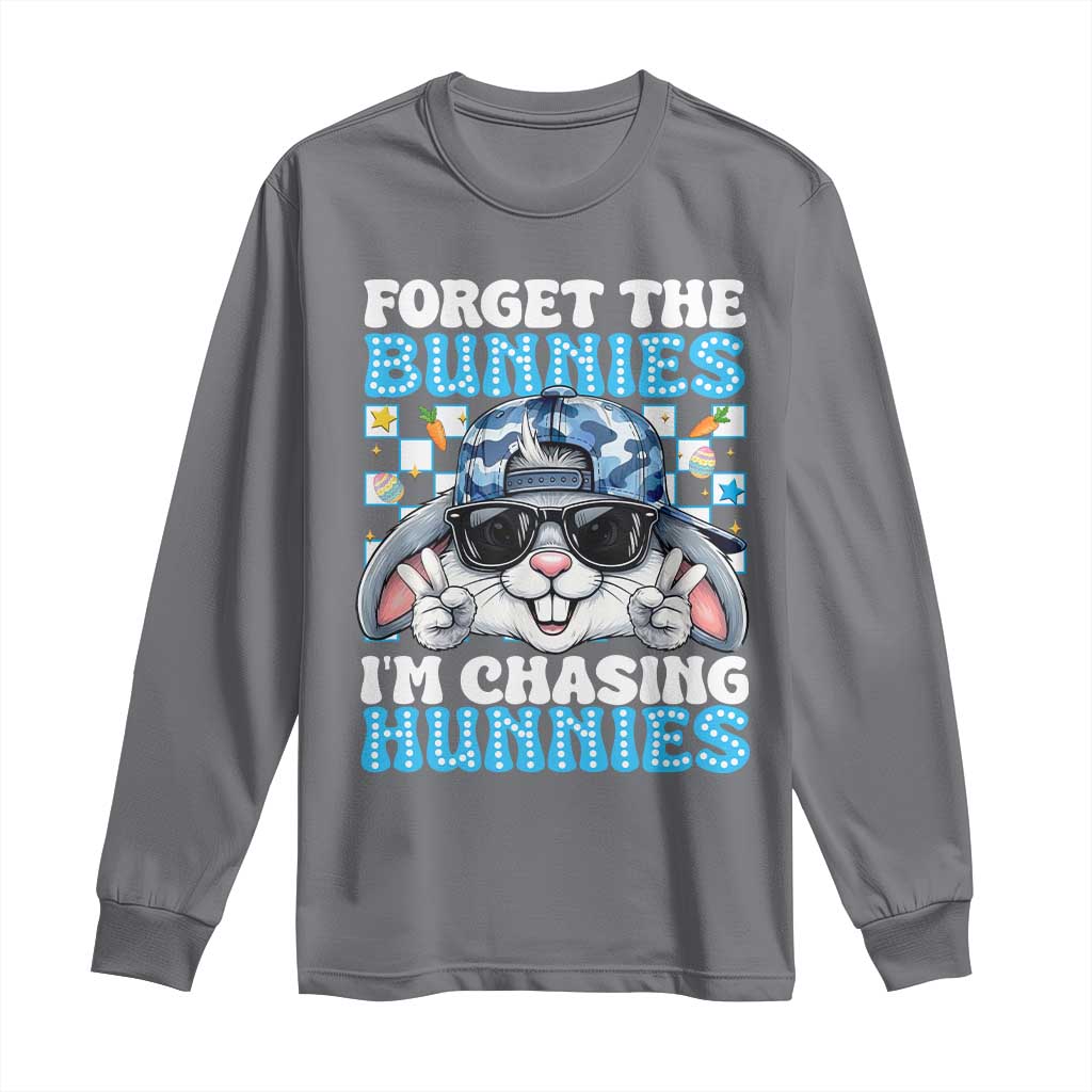 Funny Easter Bunny Forget the Bunnies I’m Chasing Hunnies Long Sleeve Shirt Cool Rabbit with Sunglasses & Hat Humor TS02 Charcoal Print Your Wear