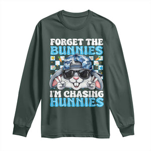 Funny Easter Bunny Forget the Bunnies I’m Chasing Hunnies Long Sleeve Shirt Cool Rabbit with Sunglasses & Hat Humor TS02 Dark Forest Green Print Your Wear