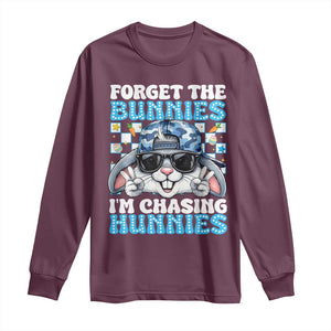 Funny Easter Bunny Forget the Bunnies I’m Chasing Hunnies Long Sleeve Shirt Cool Rabbit with Sunglasses & Hat Humor TS02 Maroon Print Your Wear