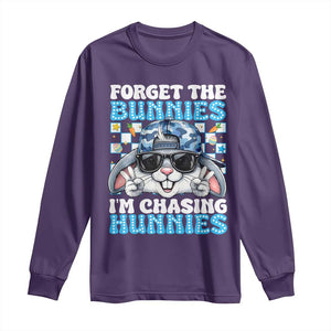 Funny Easter Bunny Forget the Bunnies I’m Chasing Hunnies Long Sleeve Shirt Cool Rabbit with Sunglasses & Hat Humor TS02 Purple Print Your Wear