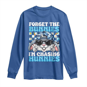 Funny Easter Bunny Forget the Bunnies I’m Chasing Hunnies Long Sleeve Shirt Cool Rabbit with Sunglasses & Hat Humor TS02 Royal Blue Print Your Wear