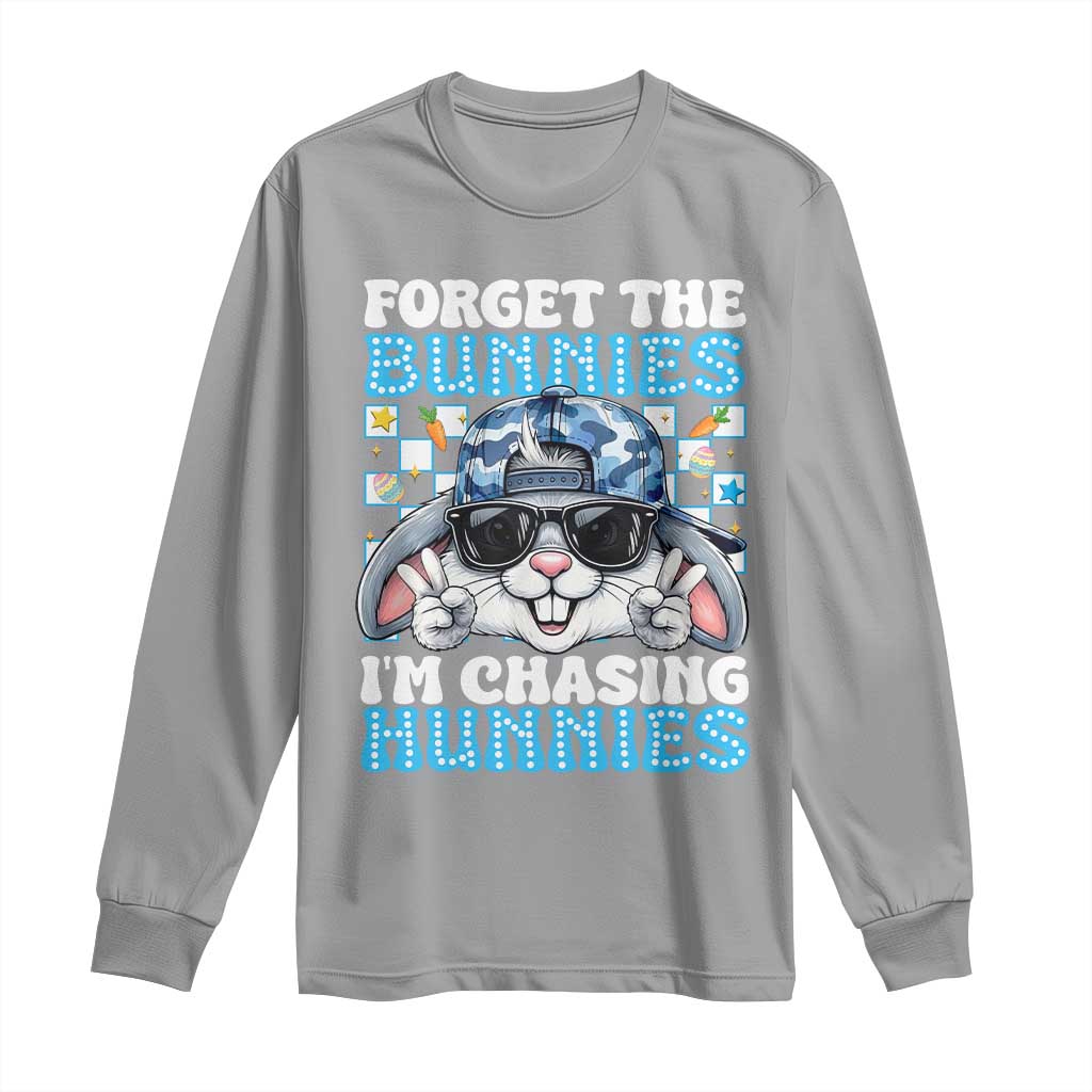 Funny Easter Bunny Forget the Bunnies I’m Chasing Hunnies Long Sleeve Shirt Cool Rabbit with Sunglasses & Hat Humor TS02 Sport Gray Print Your Wear