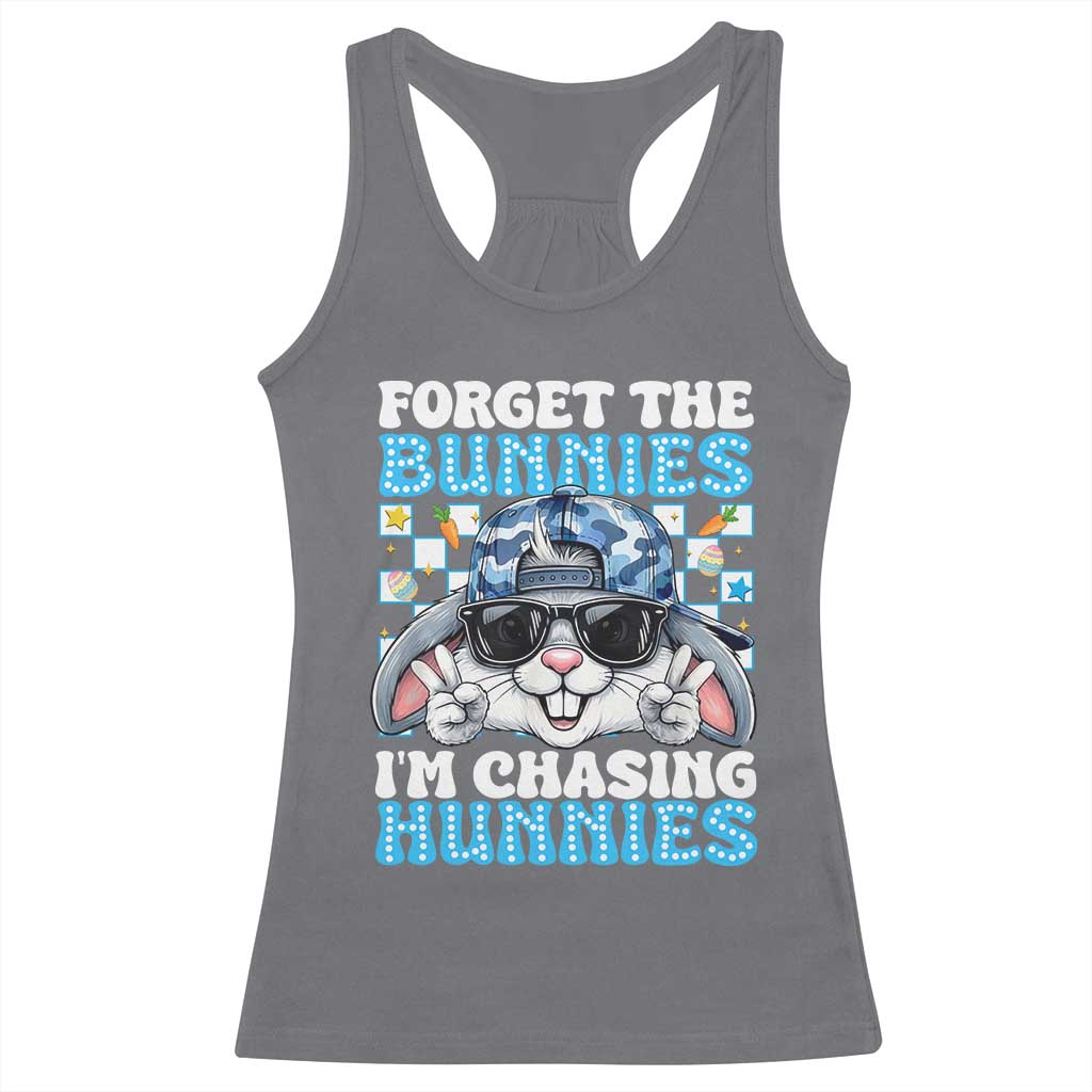 Funny Easter Bunny Forget the Bunnies I’m Chasing Hunnies Racerback Tank Top Cool Rabbit with Sunglasses & Hat Humor TS02 Charcoal Print Your Wear