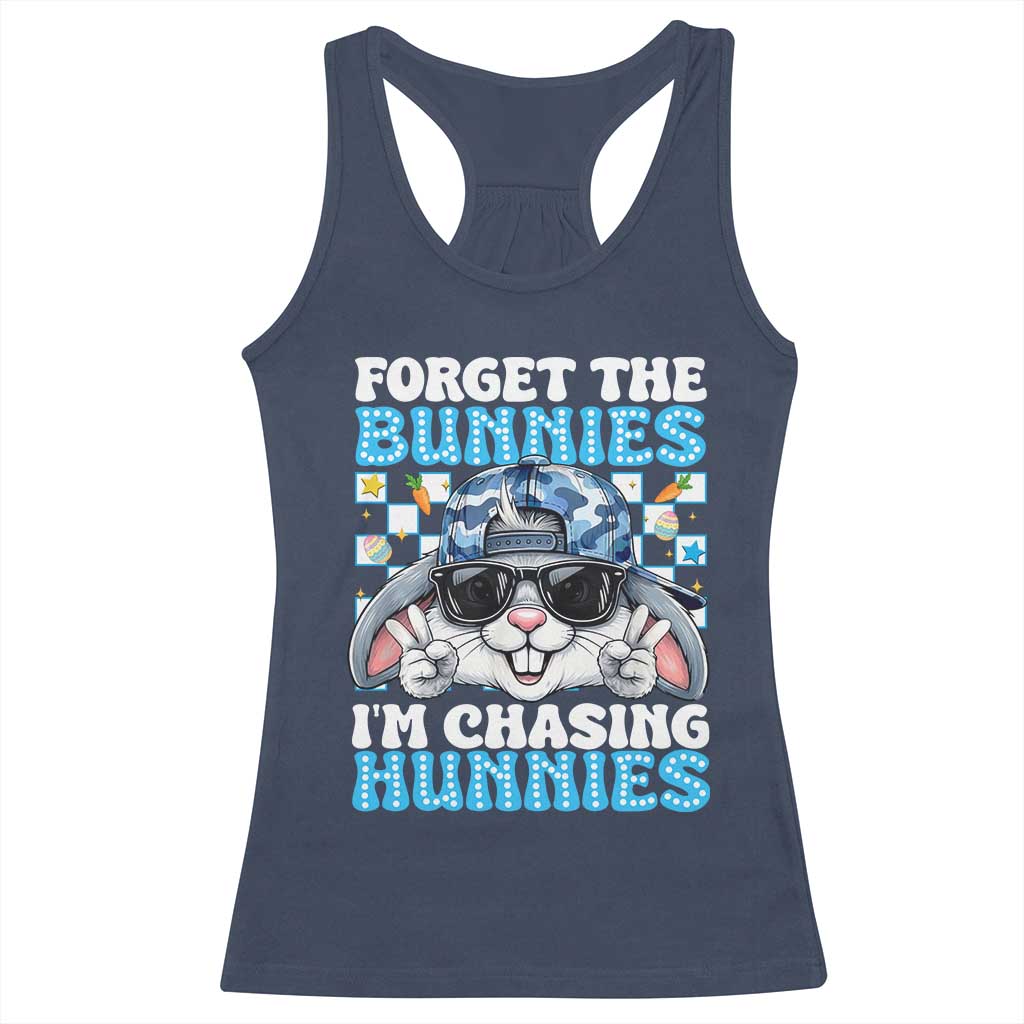 Funny Easter Bunny Forget the Bunnies I’m Chasing Hunnies Racerback Tank Top Cool Rabbit with Sunglasses & Hat Humor TS02 Navy Print Your Wear