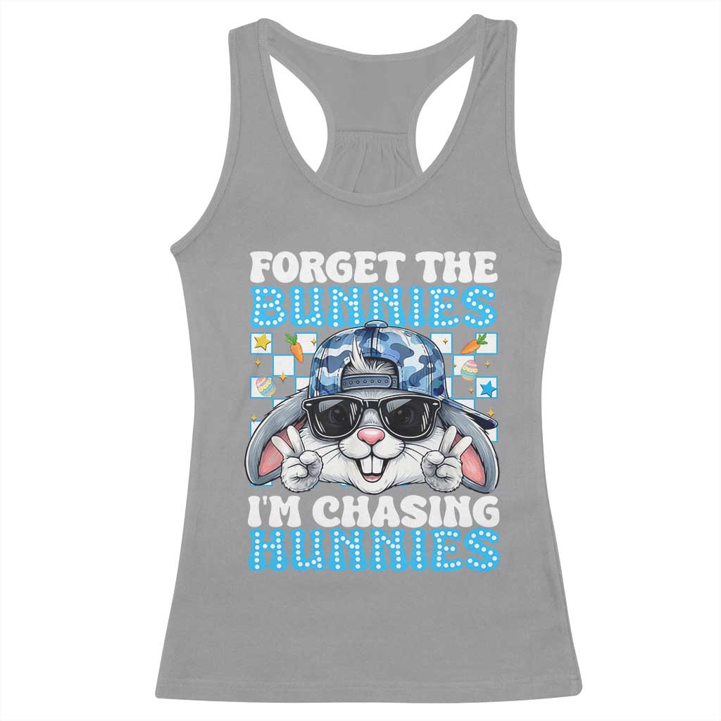 Funny Easter Bunny Forget the Bunnies I’m Chasing Hunnies Racerback Tank Top Cool Rabbit with Sunglasses & Hat Humor TS02 Sport Gray Print Your Wear