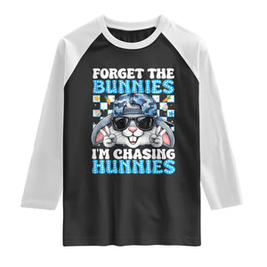 Funny Easter Bunny Forget the Bunnies I’m Chasing Hunnies Raglan Shirt Cool Rabbit with Sunglasses & Hat Humor TS02 Black White Print Your Wear