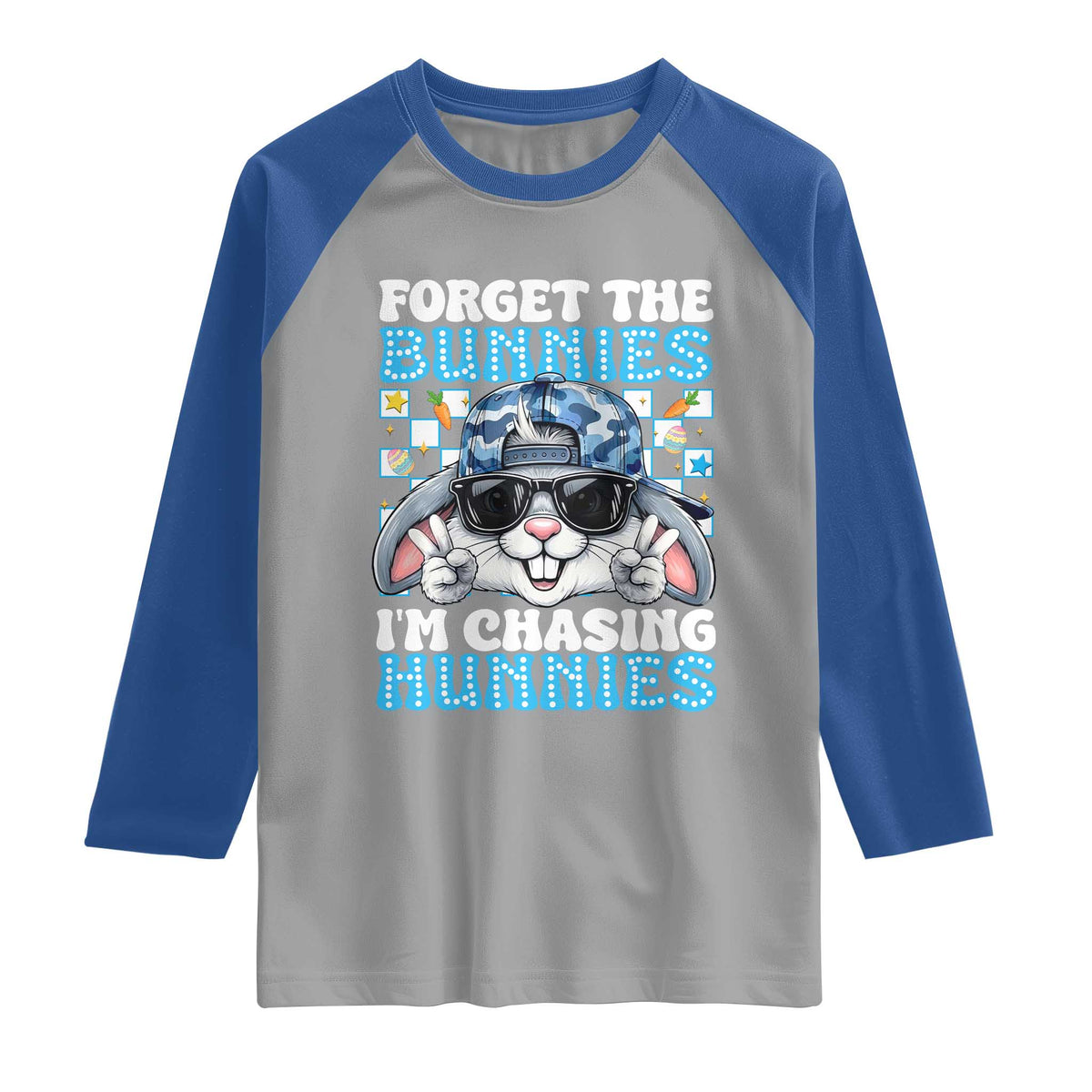 Funny Easter Bunny Forget the Bunnies I’m Chasing Hunnies Raglan Shirt Cool Rabbit with Sunglasses & Hat Humor TS02 Sport Gray Royal Print Your Wear