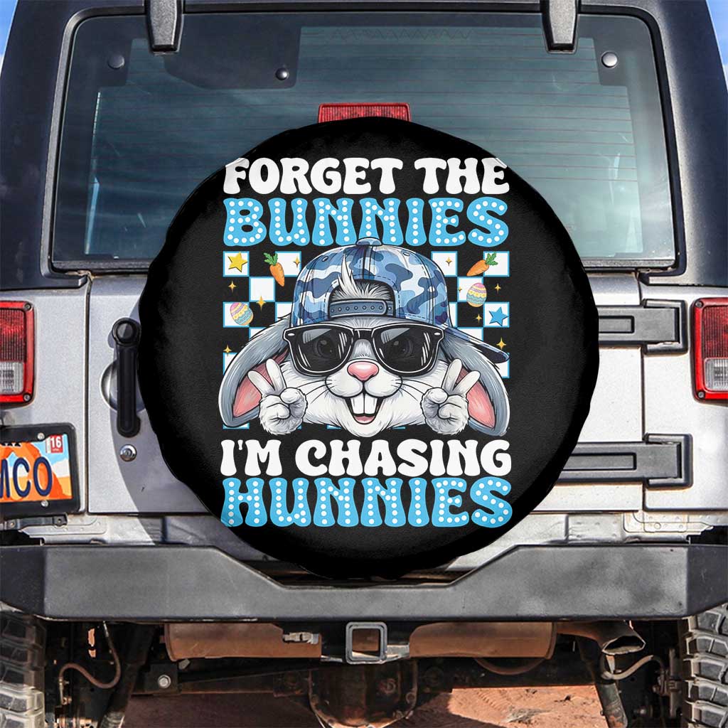 Funny Easter Bunny Forget the Bunnies I’m Chasing Hunnies Spare Tire Cover Cool Rabbit with Sunglasses & Hat Humor TS02 No hole Black Print Your Wear