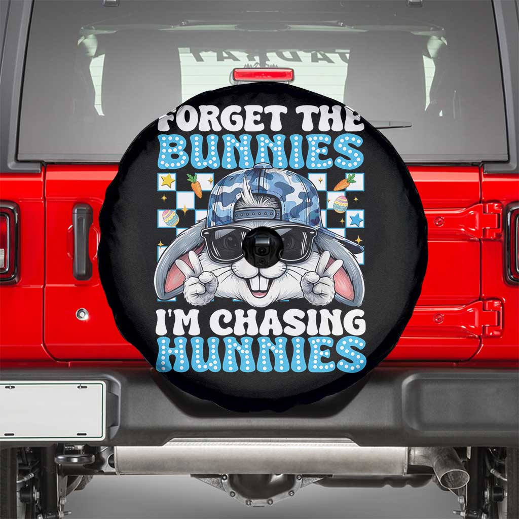 Funny Easter Bunny Forget the Bunnies I’m Chasing Hunnies Spare Tire Cover Cool Rabbit with Sunglasses & Hat Humor TS02 Black Print Your Wear