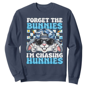 Funny Easter Bunny Forget the Bunnies I’m Chasing Hunnies Sweatshirt Cool Rabbit with Sunglasses & Hat Humor TS02 Navy Print Your Wear