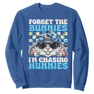 Funny Easter Bunny Forget the Bunnies I’m Chasing Hunnies Sweatshirt Cool Rabbit with Sunglasses & Hat Humor TS02 Royal Blue Print Your Wear