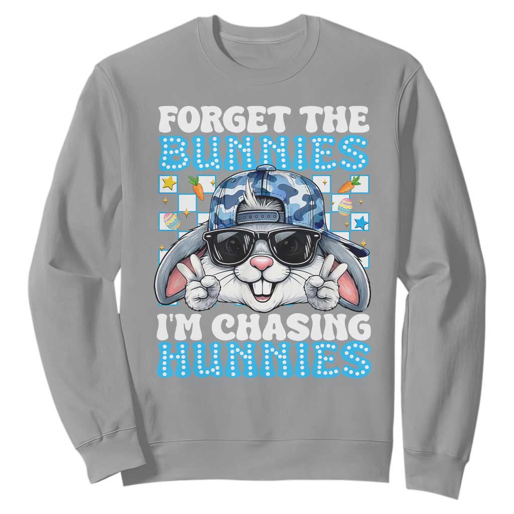Funny Easter Bunny Forget the Bunnies I’m Chasing Hunnies Sweatshirt Cool Rabbit with Sunglasses & Hat Humor TS02 Sport Gray Print Your Wear