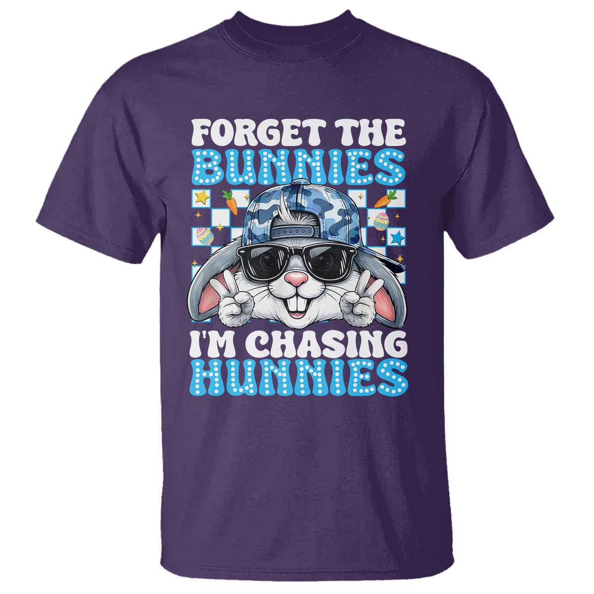 Funny Easter Bunny Forget the Bunnies I’m Chasing Hunnies T Shirt Cool Rabbit with Sunglasses & Hat Humor TS02 Purple Print Your Wear