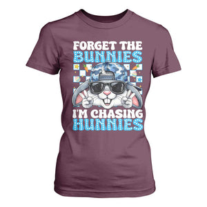 Funny Easter Bunny Forget the Bunnies I’m Chasing Hunnies T Shirt For Women Cool Rabbit with Sunglasses & Hat Humor TS02 Maroon Print Your Wear