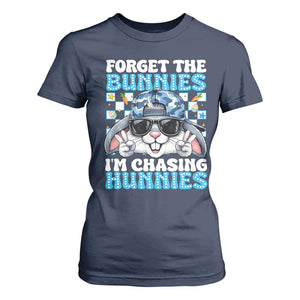 Funny Easter Bunny Forget the Bunnies I’m Chasing Hunnies T Shirt For Women Cool Rabbit with Sunglasses & Hat Humor TS02 Navy Print Your Wear