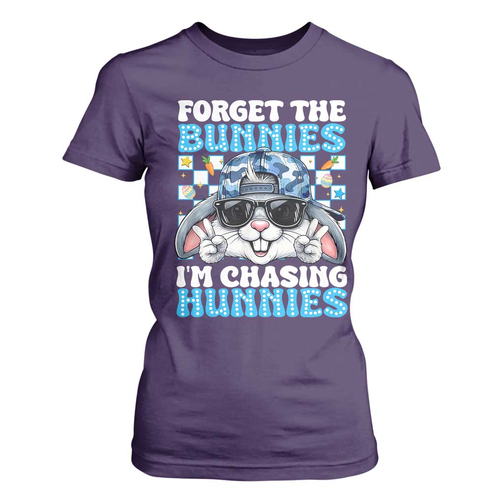 Funny Easter Bunny Forget the Bunnies I’m Chasing Hunnies T Shirt For Women Cool Rabbit with Sunglasses & Hat Humor TS02 Purple Print Your Wear