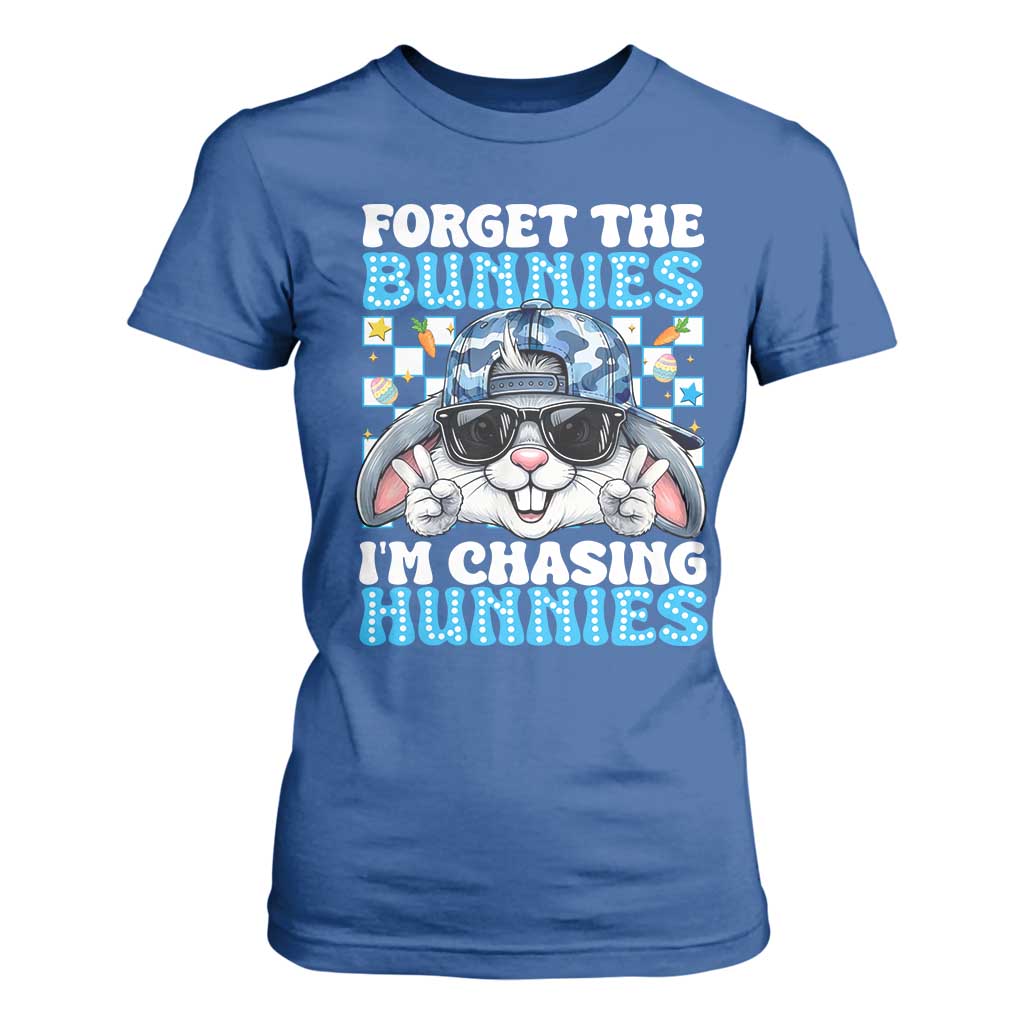 Funny Easter Bunny Forget the Bunnies I’m Chasing Hunnies T Shirt For Women Cool Rabbit with Sunglasses & Hat Humor TS02 Royal Blue Print Your Wear