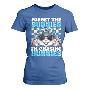 Funny Easter Bunny Forget the Bunnies I’m Chasing Hunnies T Shirt For Women Cool Rabbit with Sunglasses & Hat Humor TS02 Royal Blue Print Your Wear