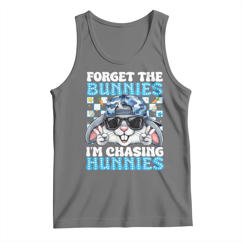 Funny Easter Bunny Forget the Bunnies I’m Chasing Hunnies Tank Top Cool Rabbit with Sunglasses & Hat Humor TS02 Black Heather Print Your Wear