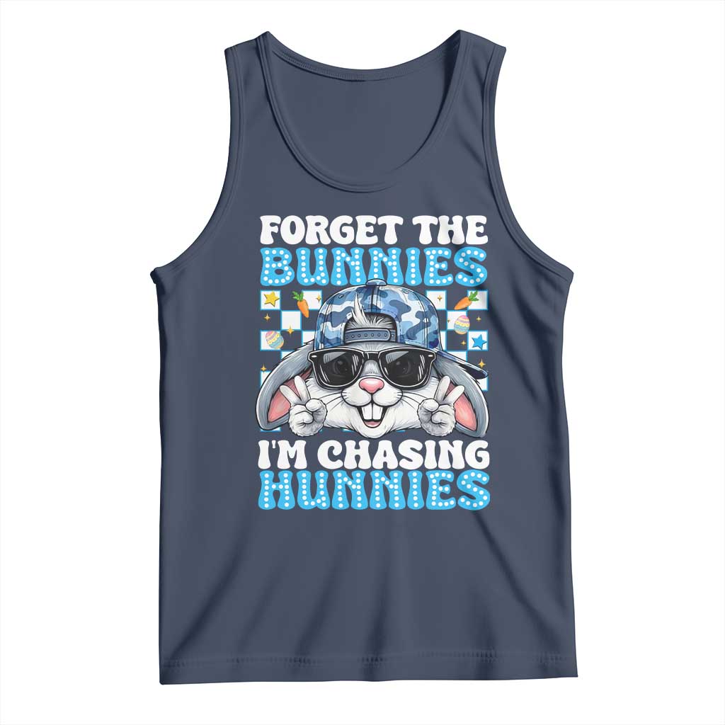 Funny Easter Bunny Forget the Bunnies I’m Chasing Hunnies Tank Top Cool Rabbit with Sunglasses & Hat Humor TS02 Navy Print Your Wear