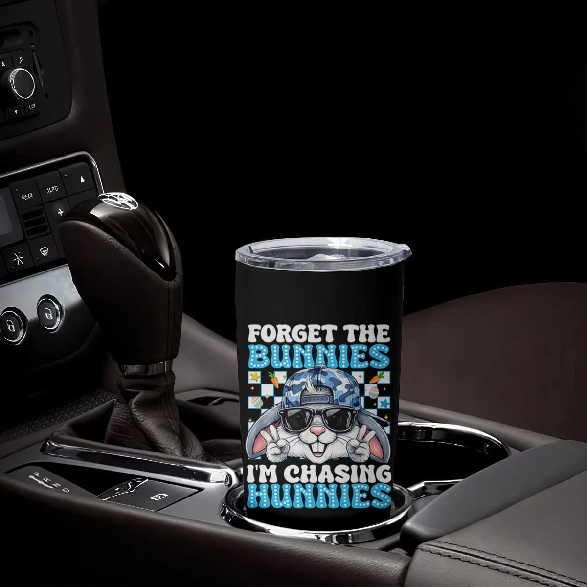 Funny Easter Bunny Forget the Bunnies I’m Chasing Hunnies Tumbler Cup Cool Rabbit with Sunglasses & Hat Humor TS02 Print Your Wear
