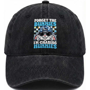 Funny Easter Bunny Forget the Bunnies I’m Chasing Hunnies Washed Cotton Baseball Cap Cool Rabbit with Sunglasses & Hat Humor