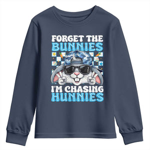 Funny Easter Bunny Forget the Bunnies I’m Chasing Hunnies Youth Sweatshirt Cool Rabbit with Sunglasses & Hat Humor TS02 Navy Print Your Wear
