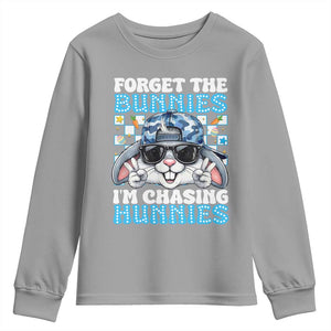 Funny Easter Bunny Forget the Bunnies I’m Chasing Hunnies Youth Sweatshirt Cool Rabbit with Sunglasses & Hat Humor TS02 Sport Gray Print Your Wear