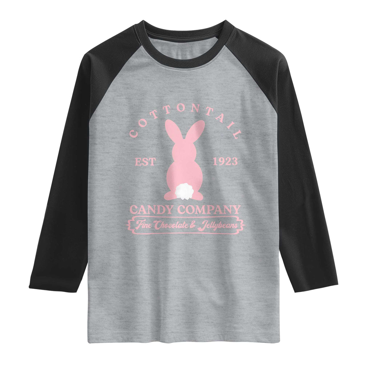 Cottontail Candy Company Vintage Easter Bunny Raglan Shirt Retro Chocolate and Jellybeans Spring Lovers TS02 Heather Gray Black Print Your Wear