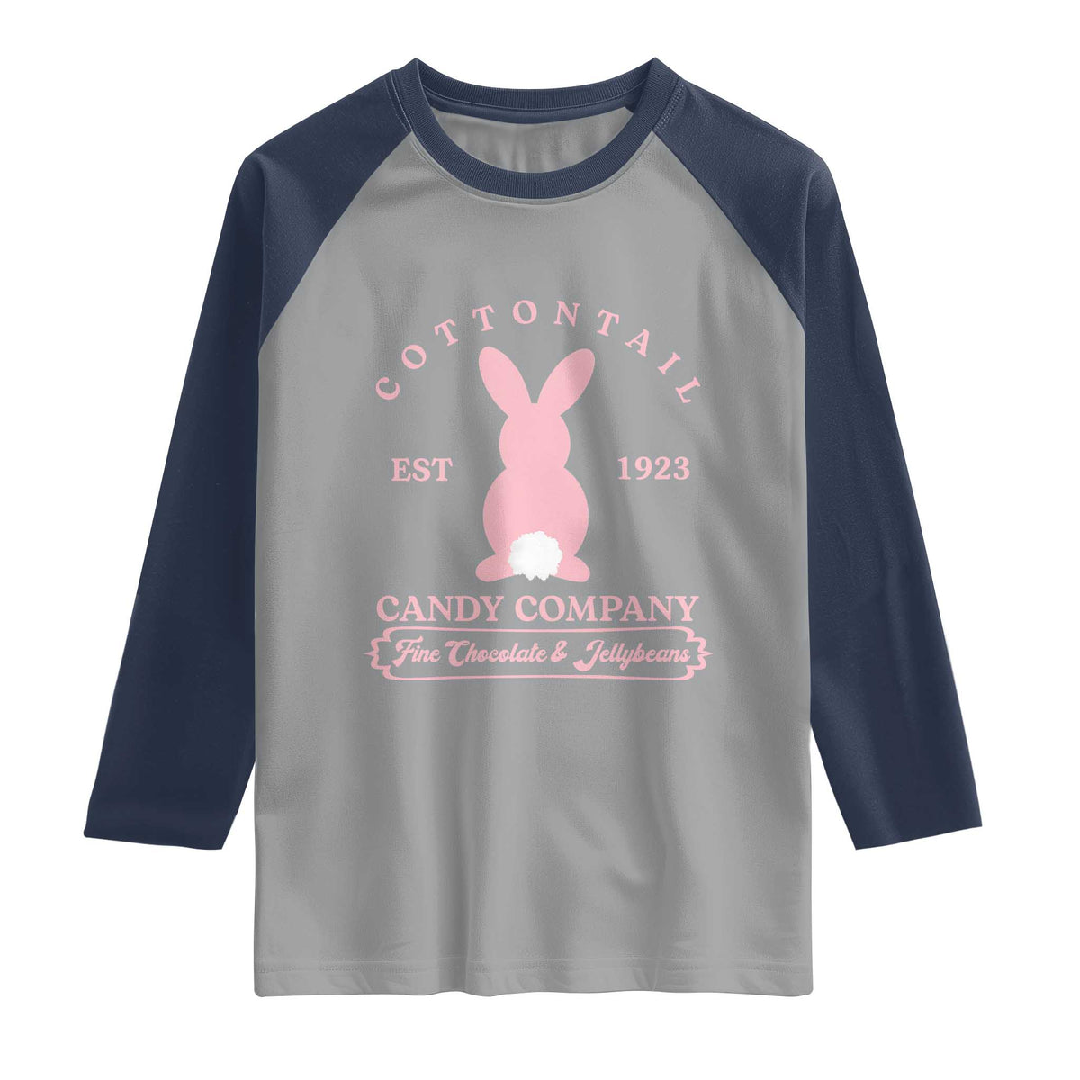 Cottontail Candy Company Vintage Easter Bunny Raglan Shirt Retro Chocolate and Jellybeans Spring Lovers TS02 Sport Gray Navy Print Your Wear