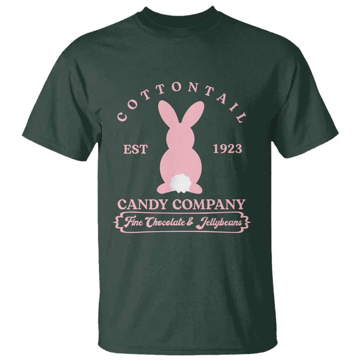 Cottontail Candy Company Vintage Easter Bunny T Shirt Retro Chocolate and Jellybeans Spring Lovers TS02 Dark Forest Green Print Your Wear
