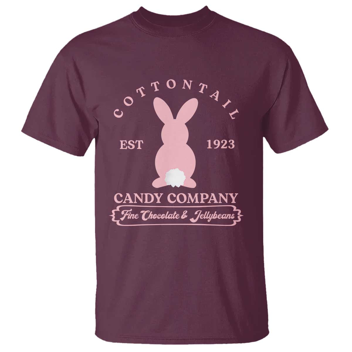 Cottontail Candy Company Vintage Easter Bunny T Shirt Retro Chocolate and Jellybeans Spring Lovers TS02 Maroon Print Your Wear
