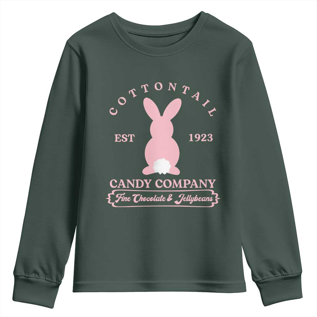 Cottontail Candy Company Vintage Easter Bunny Youth Sweatshirt Retro Chocolate and Jellybeans Spring Lovers TS02 Dark Forest Green Print Your Wear