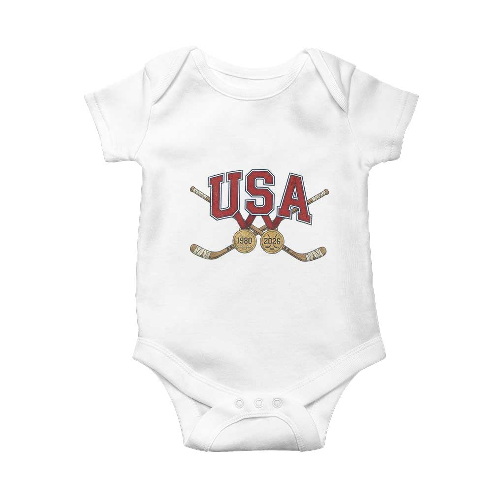 USA Ice Hockey Pride 1980 to 2026 Legacy Baby Onesie Patriotic American Champions TS02 White Print Your Wear