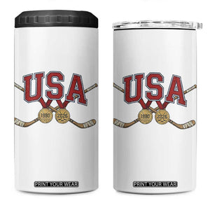 USA Ice Hockey Pride 1980 to 2026 Legacy 4 in 1 Can Cooler Tumbler Patriotic American Champions TS02 One Size: 16 oz White Print Your Wear