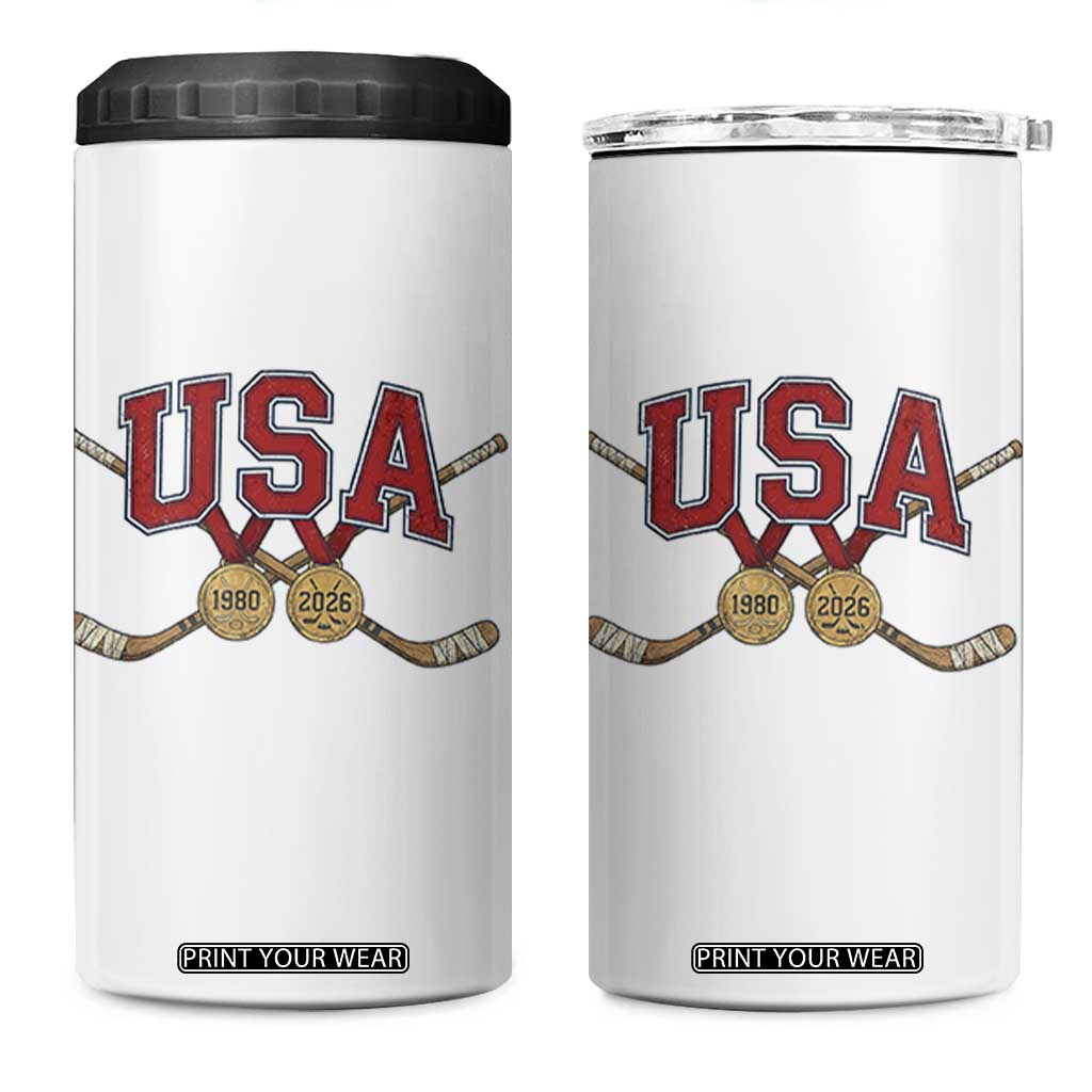 USA Ice Hockey Pride 1980 to 2026 Legacy 4 in 1 Can Cooler Tumbler Patriotic American Champions TS02 One Size: 16 oz White Print Your Wear