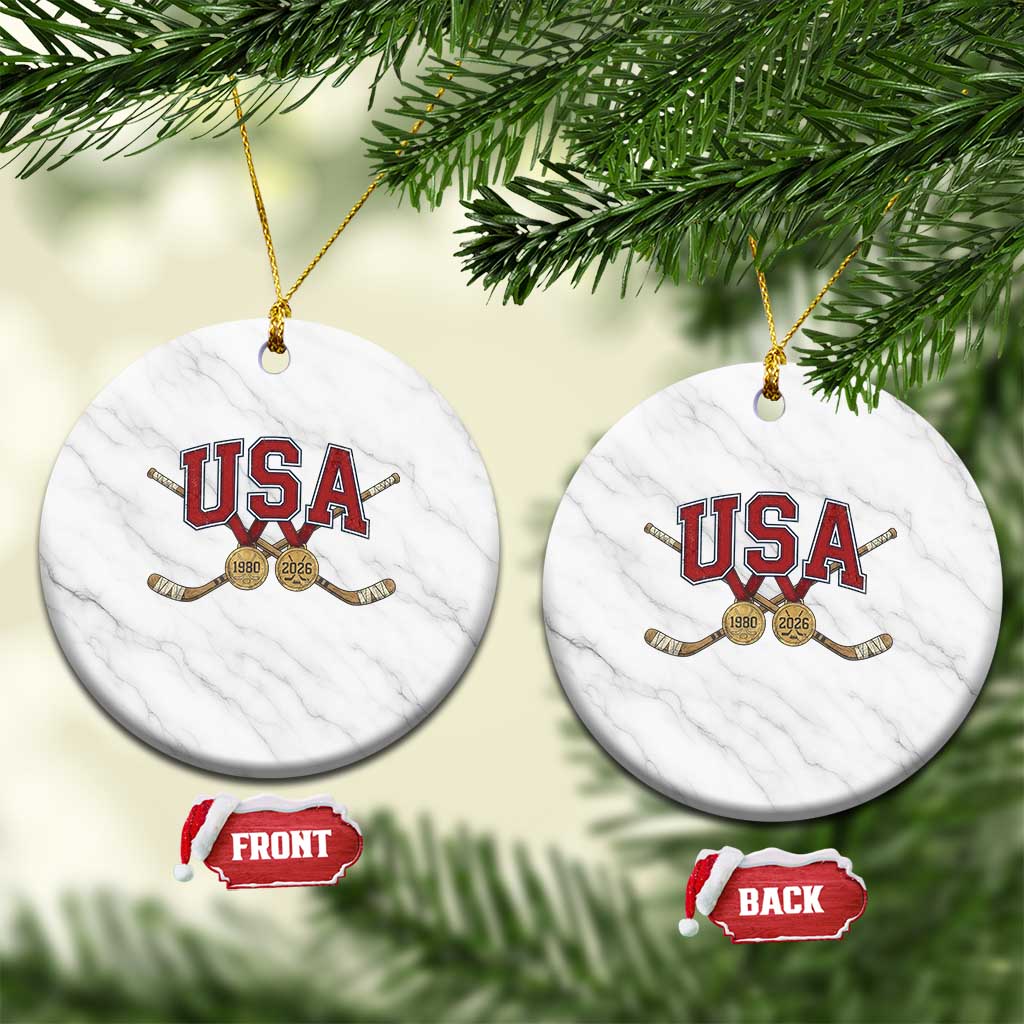 USA Ice Hockey Pride 1980 to 2026 Legacy Ceramic Ornament Patriotic American Champions TS02 1pc White Marble Print Your Wear