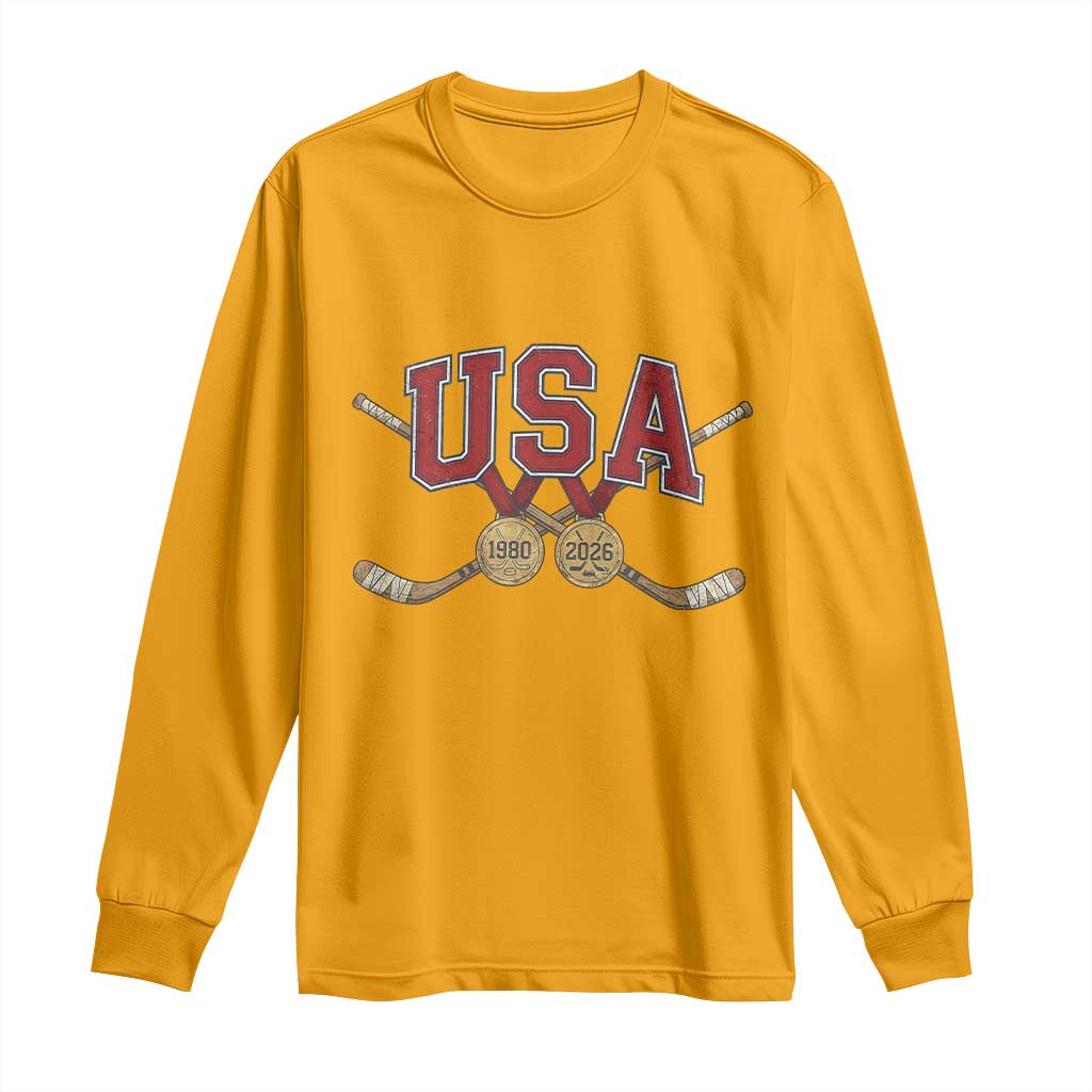 USA Ice Hockey Pride 1980 to 2026 Legacy Long Sleeve Shirt Patriotic American Champions TS02 Gold Print Your Wear