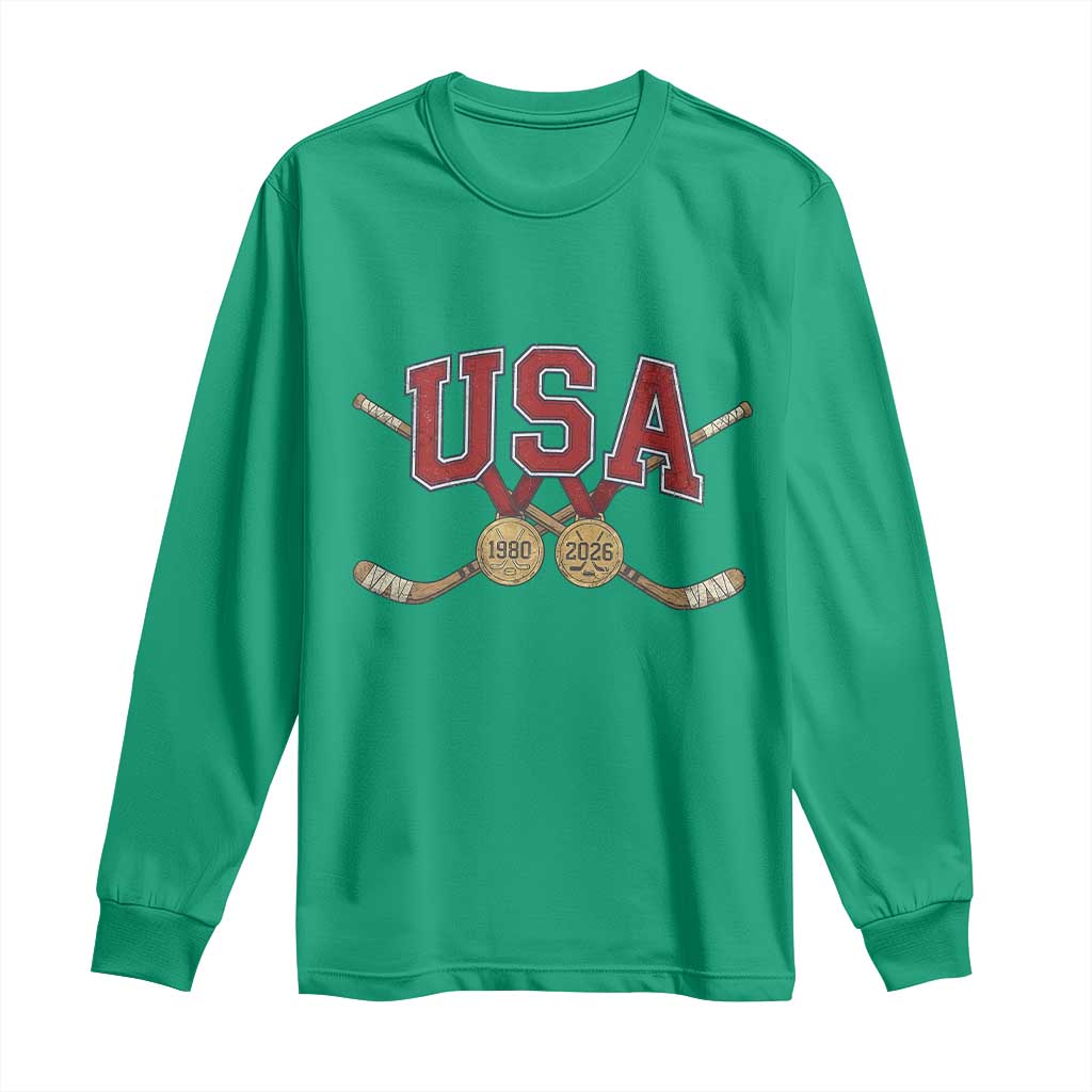 USA Ice Hockey Pride 1980 to 2026 Legacy Long Sleeve Shirt Patriotic American Champions TS02 Irish Green Print Your Wear