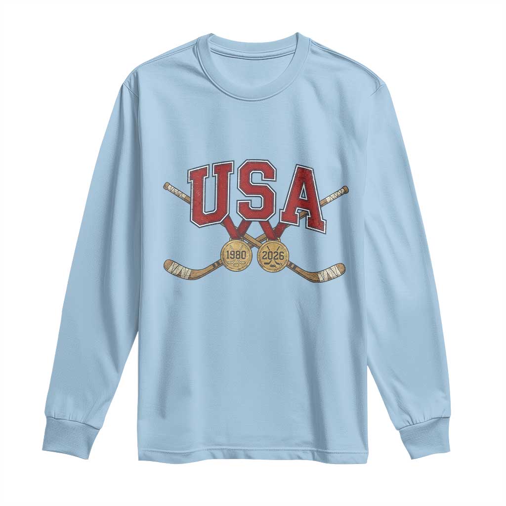USA Ice Hockey Pride 1980 to 2026 Legacy Long Sleeve Shirt Patriotic American Champions TS02 Light Blue Print Your Wear