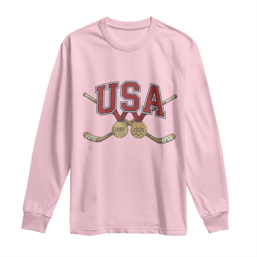 USA Ice Hockey Pride 1980 to 2026 Legacy Long Sleeve Shirt Patriotic American Champions TS02 Light Pink Print Your Wear